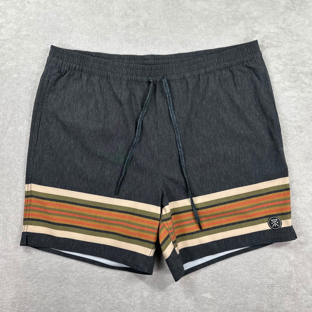 Roark Shorts Mens Large Gray Striped Elastic Waist Surf Swim Trunks Summer Pool
